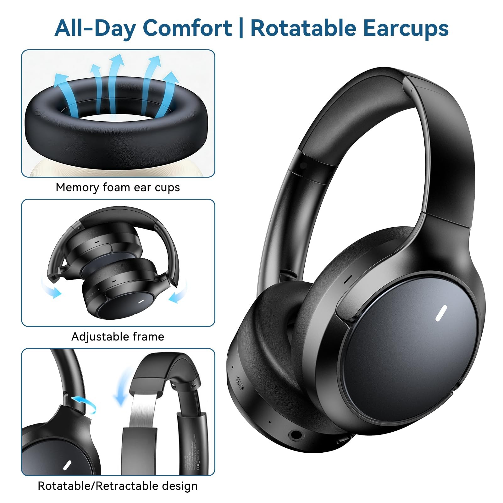 Hybrid ANC Wireless Over-Ear Headphones, 100H Playtime, Hi-Res Audio, Bluetoo…