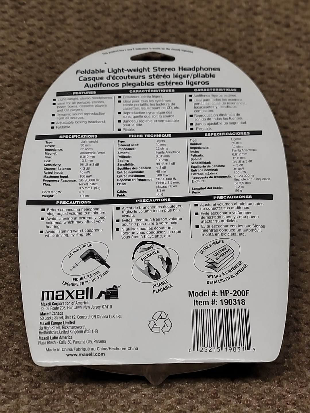 Maxell HP-200F Portable Lightweight Headphones On Ear 190318 New