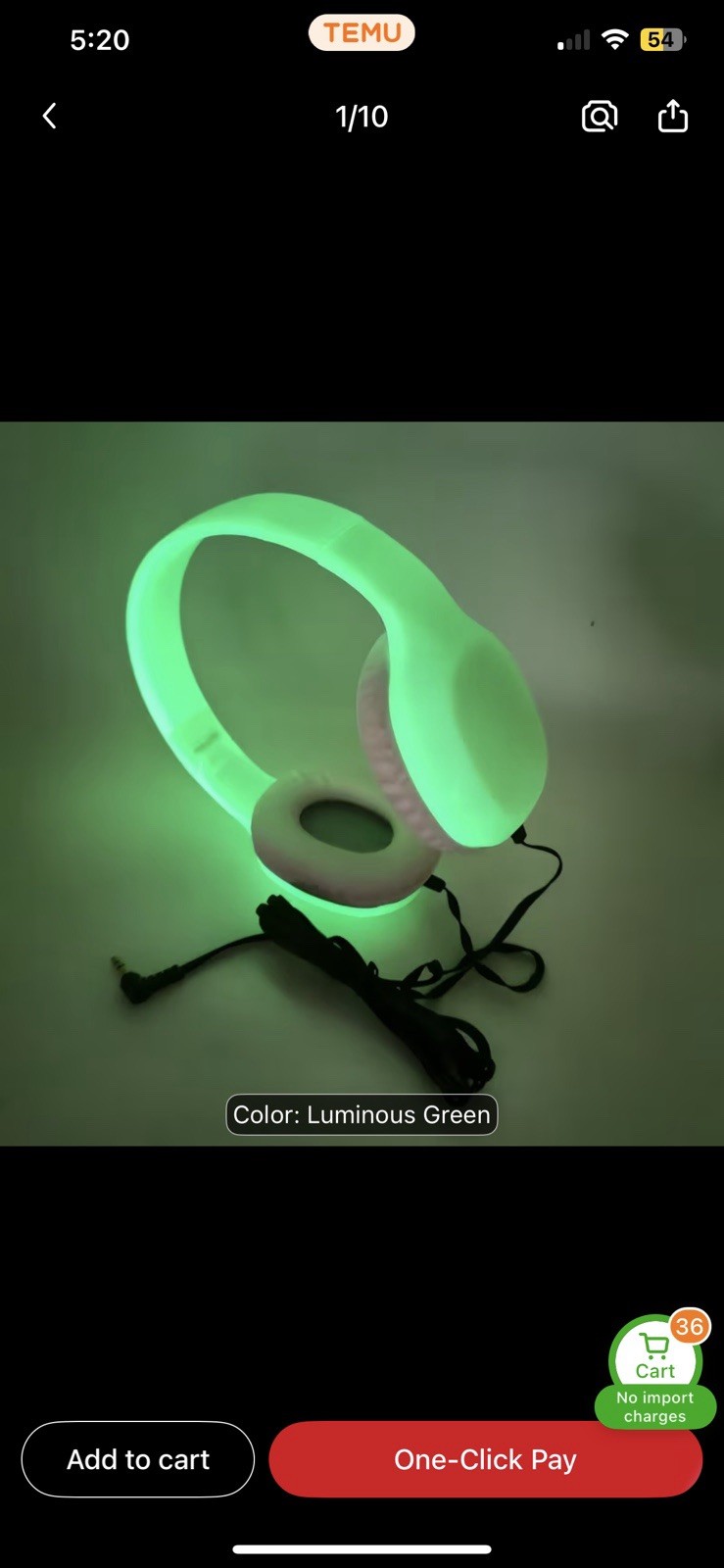 Getgold Glow At Night & Luminous Green Classroom,Airplane, & Office Headphones