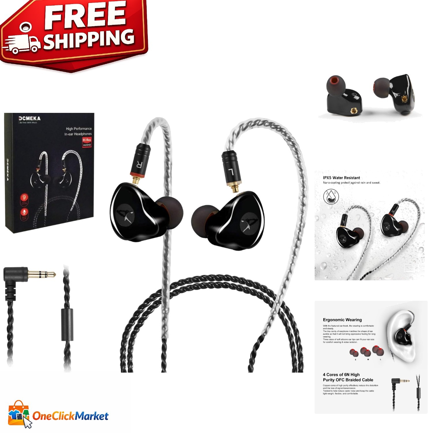 Lightweight HiFi IEM Earphones with Memory Wire & Detachable Cable for Musicians
