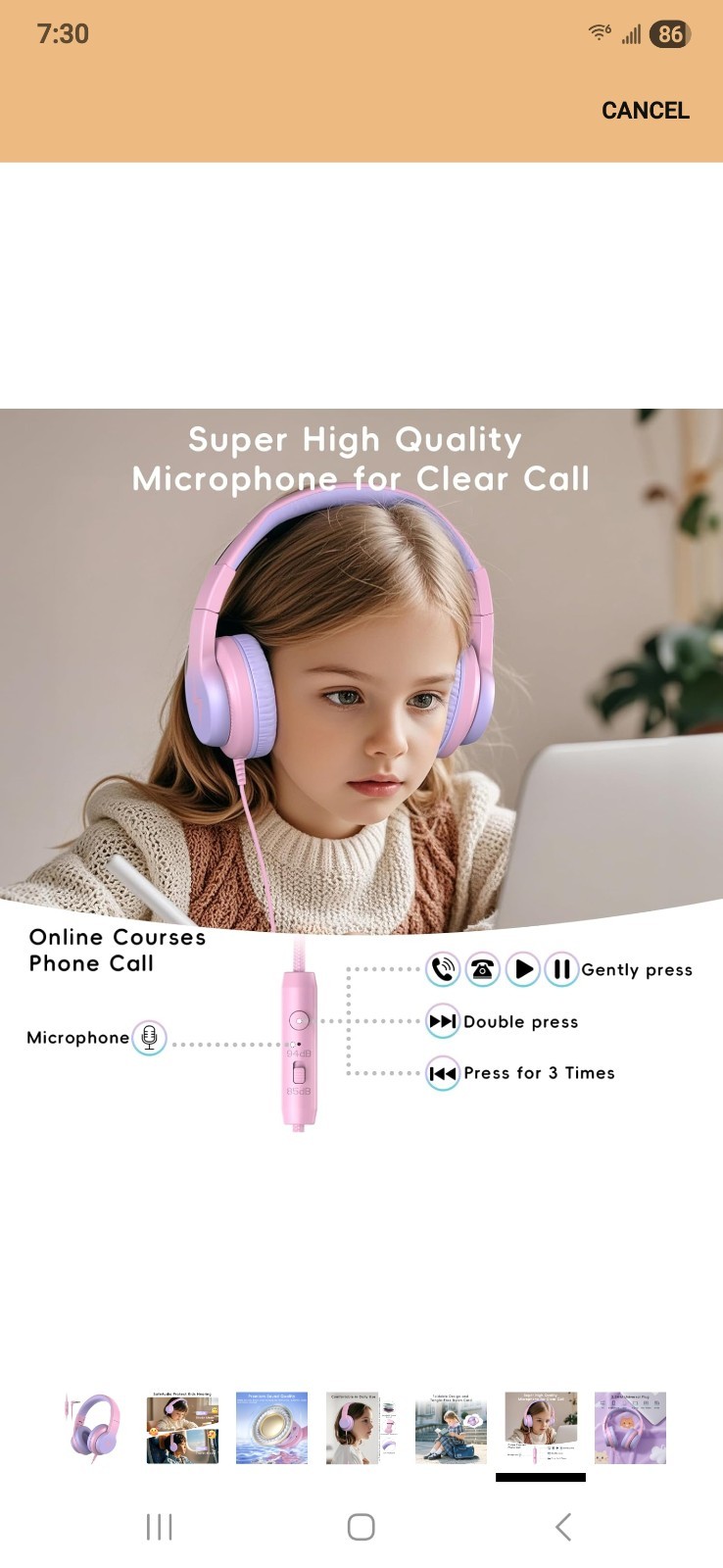 Candy Bila Wired Headphones Pink & Gray 3.5mm Jack Headband Over-Ear