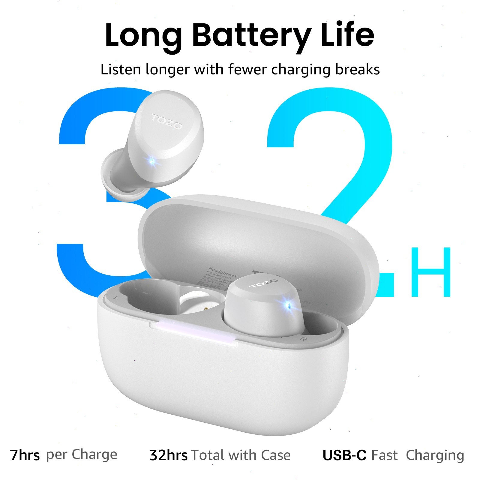 TOZO – A1 Lightweight Wireless Earbuds Headphones, White – Refurbished