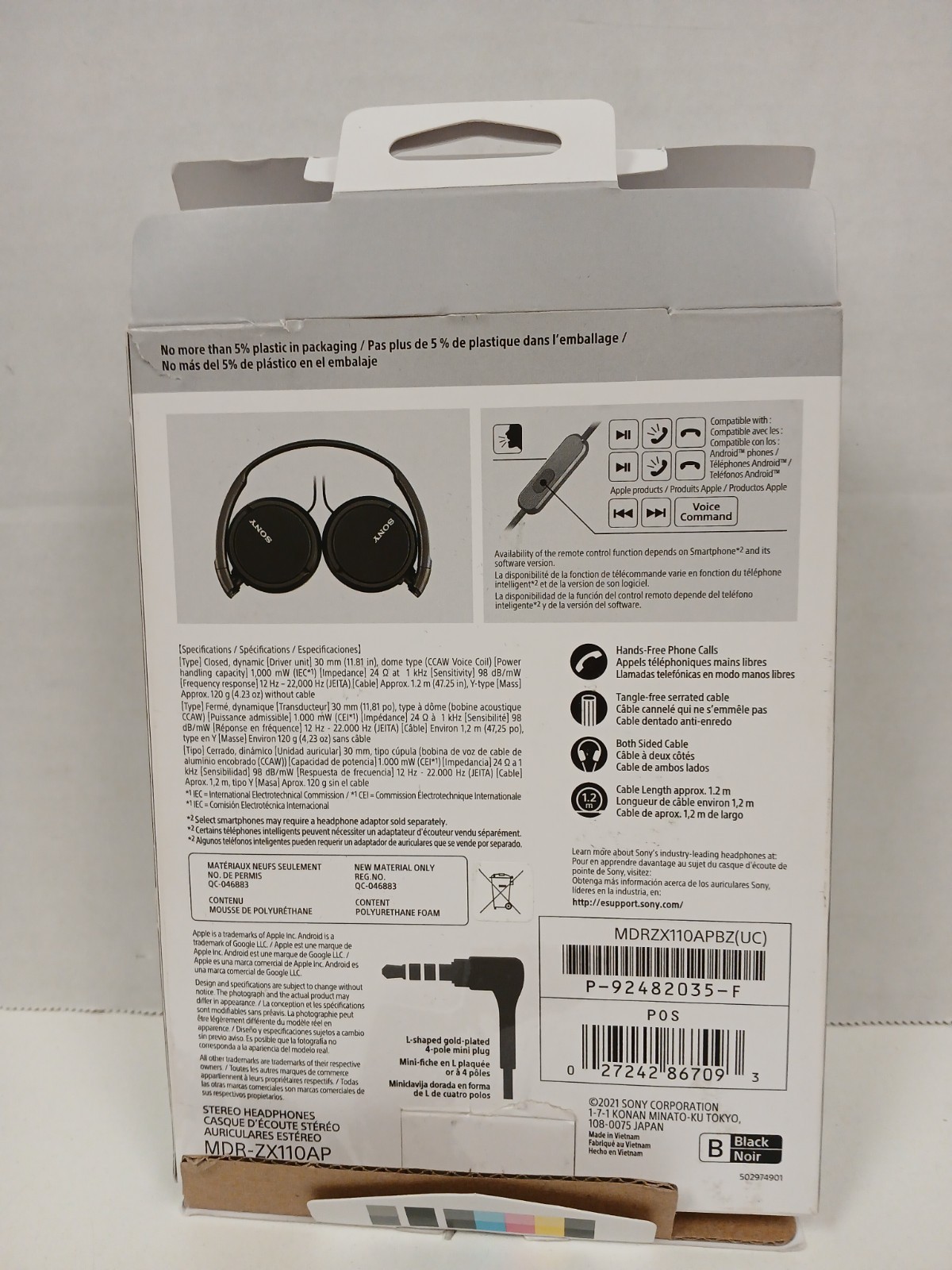 Sony MDR-ZX110AP On-Ear Wired Headphones, Black
