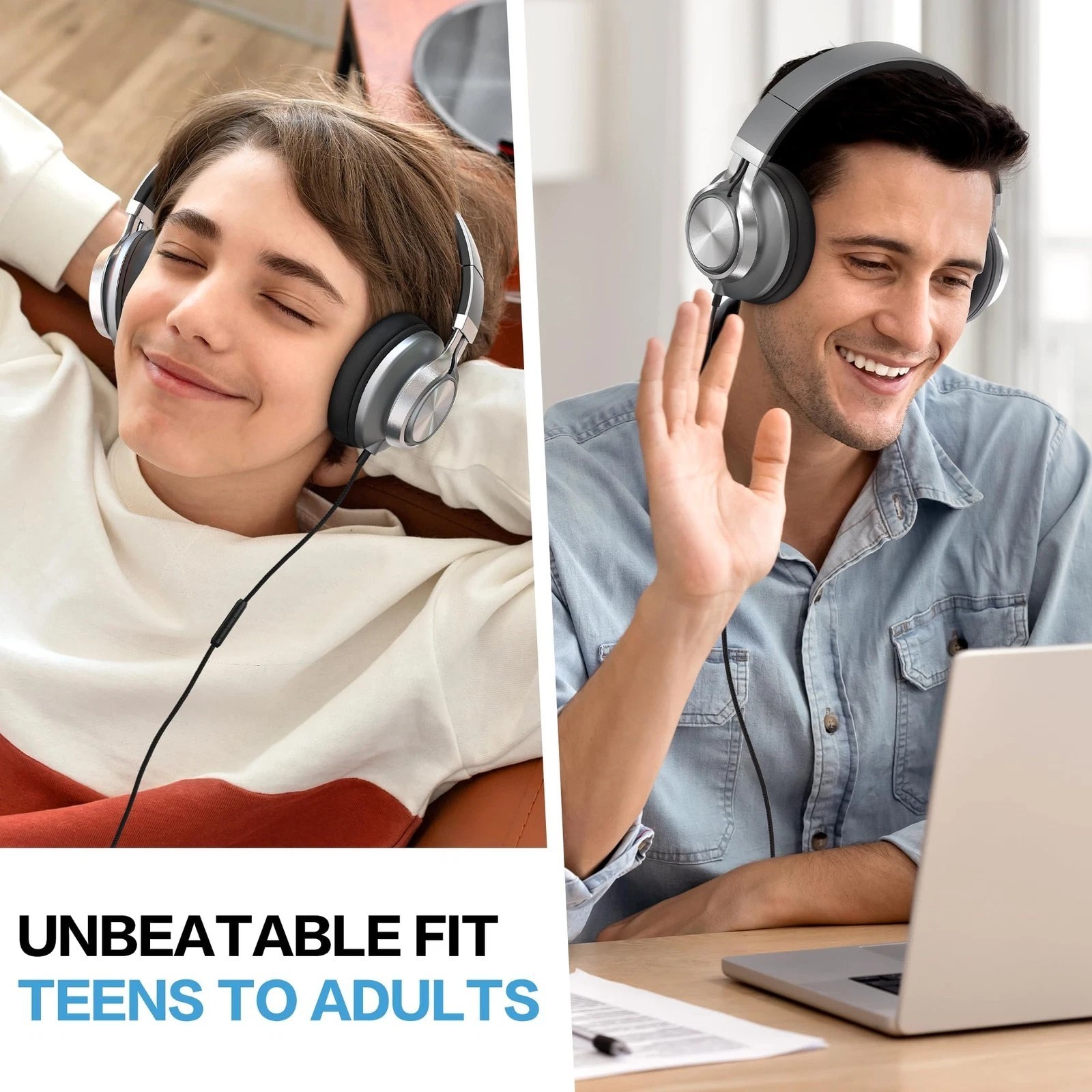 Over Ear Headphones Wired with Microphone – Noise Isolating Corded Headphones