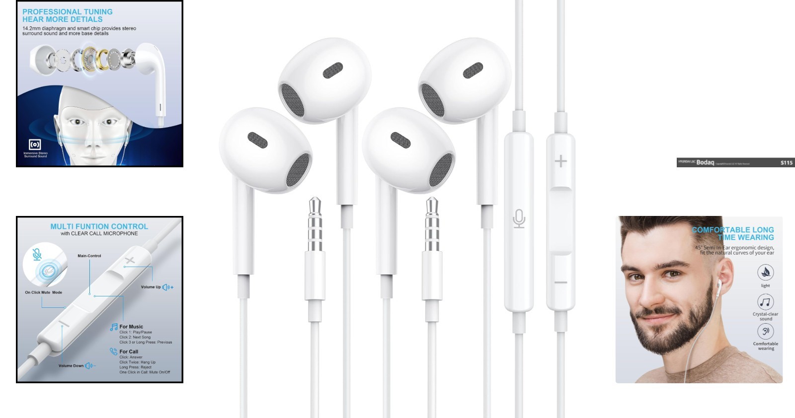 Comfortable 3.5mm Wired Earphones – Stereo Sound & In-Line Control (Dual Pack)
