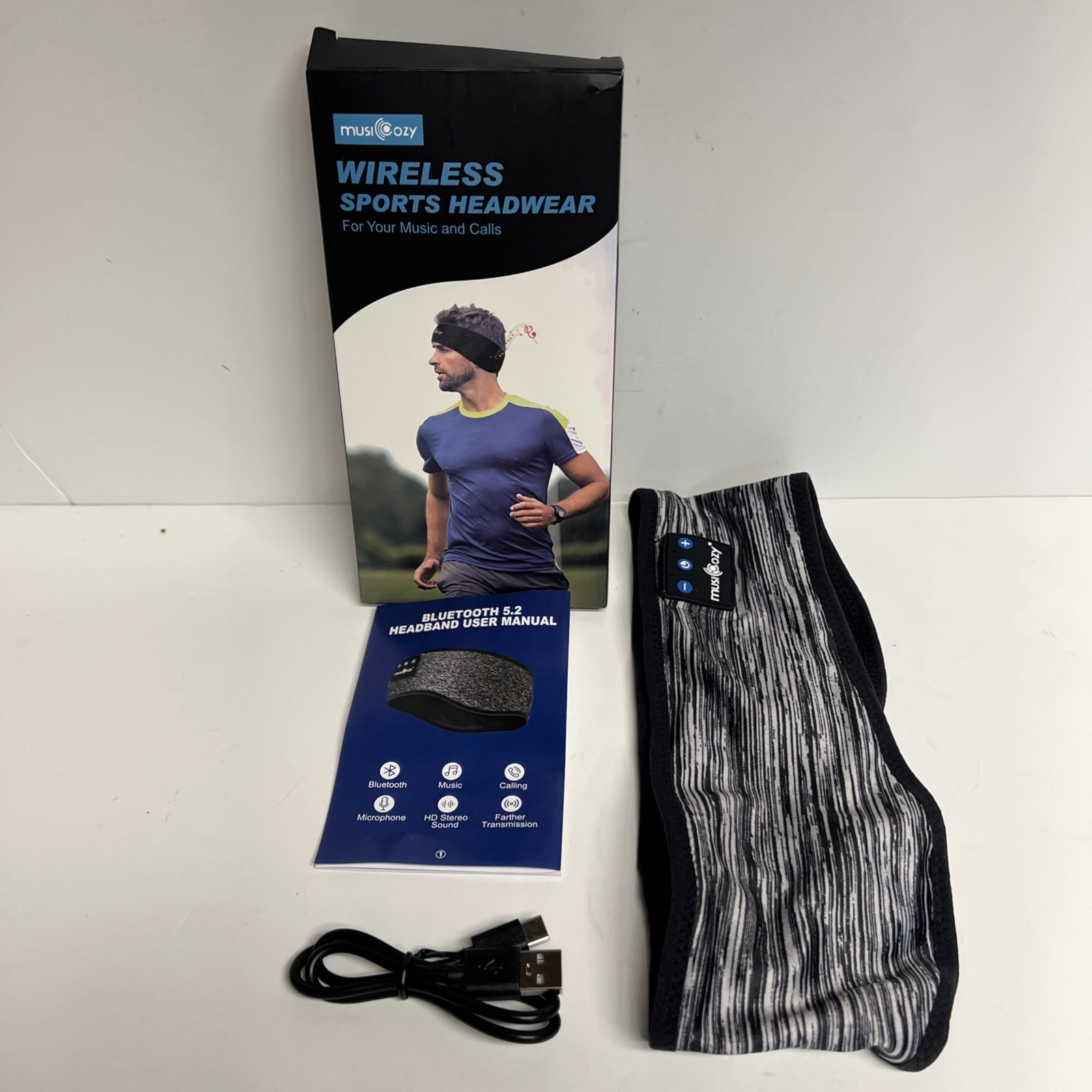 Musicozy Wireless Headphones Sports Headwear Black And White