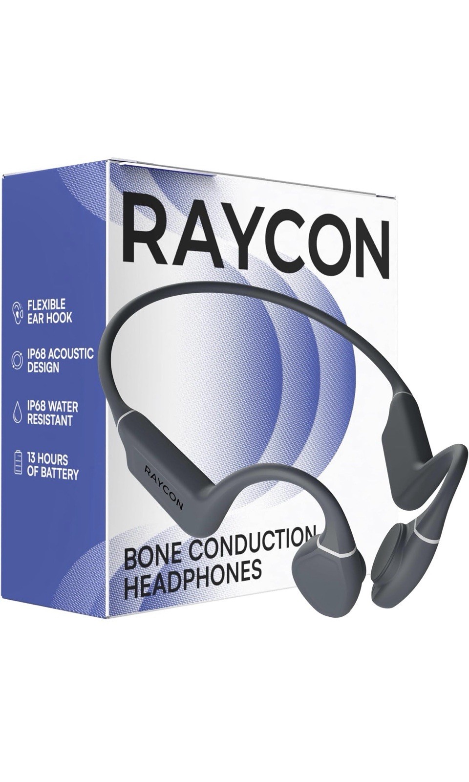 Raycon Bone Conduction Headphones Bluetooth Open Ear Running Gray – Open Box New