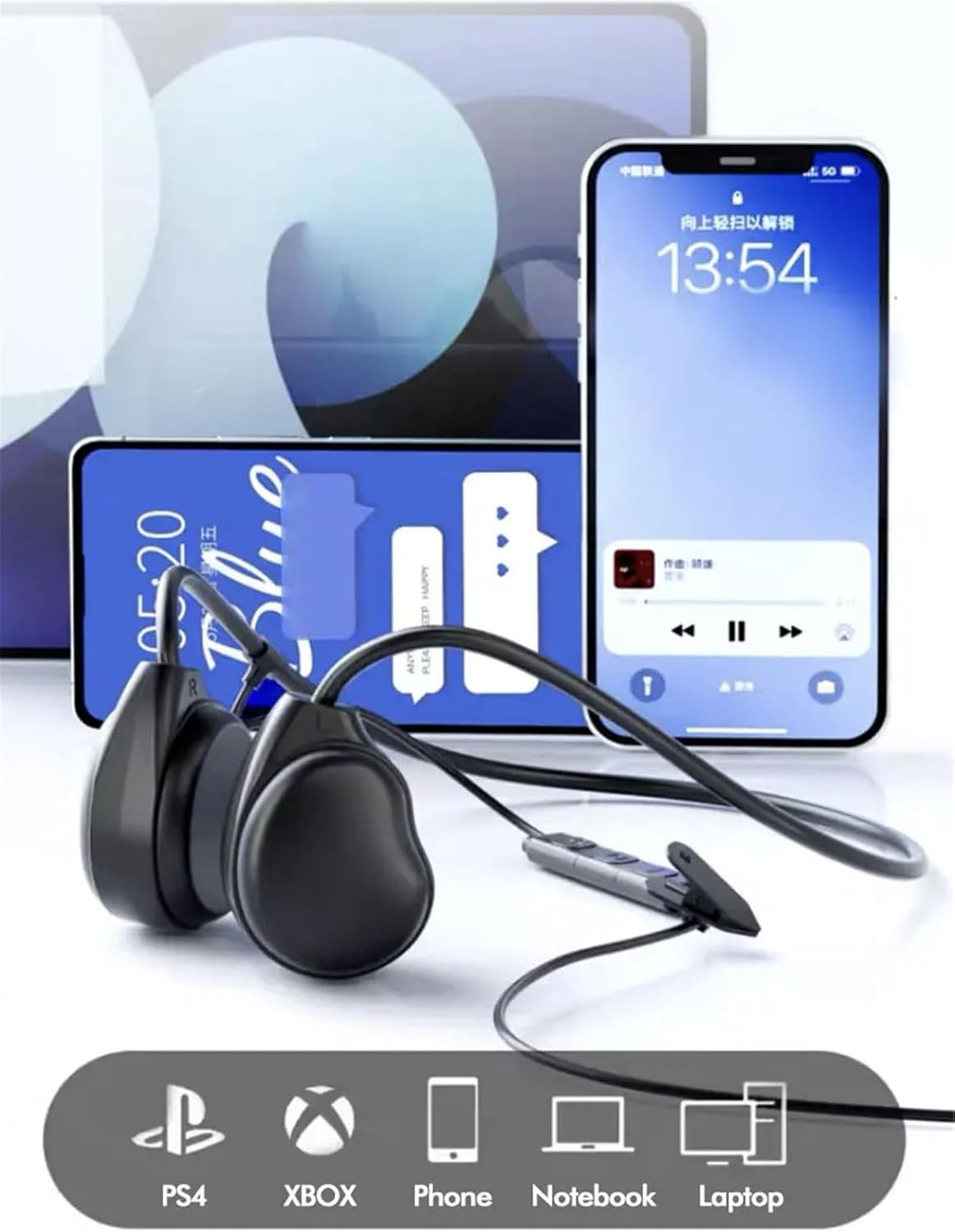 Air Conduction Open Ear Headphones,3.5Mm Wired Headphones and Built-In Microphon