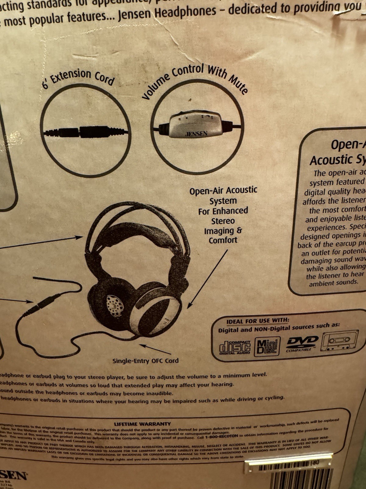 Jensen JF40 Wired Open Air Headphones 40mm Neodymium Volume Mute NOS Sealed