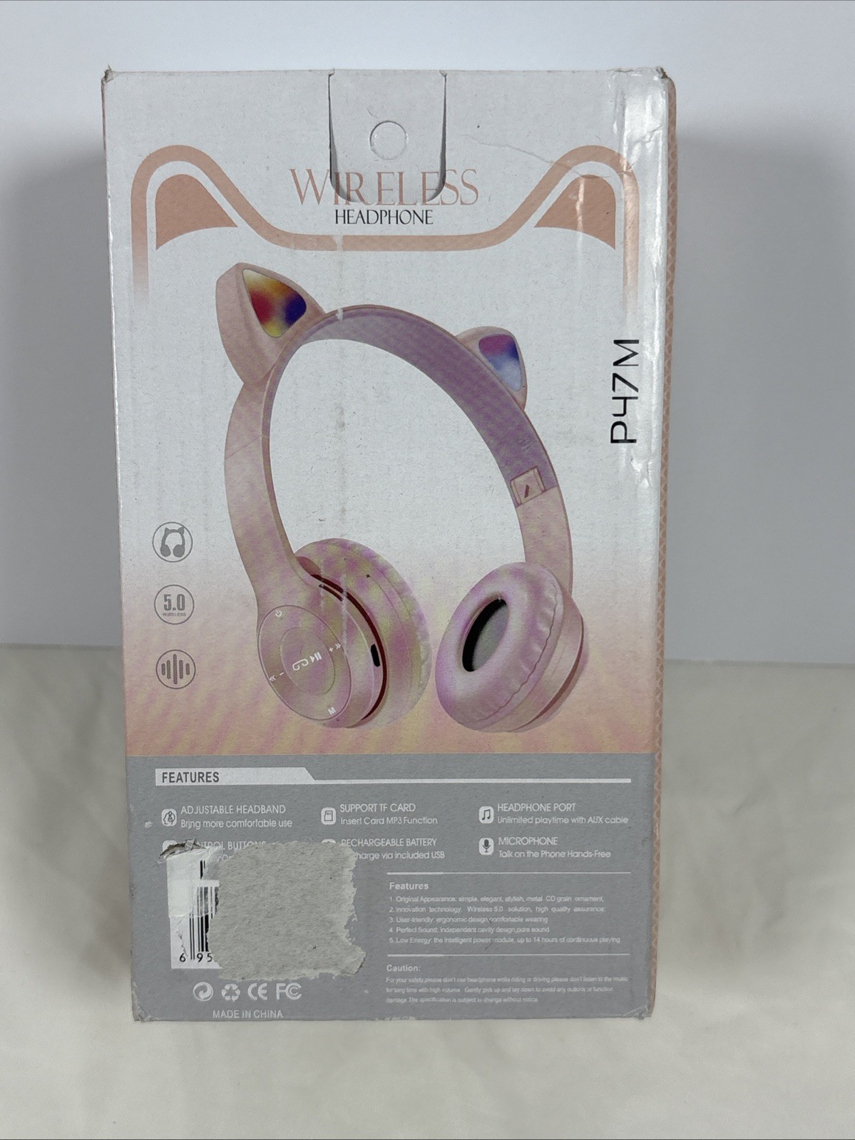 P47M Cat Ears Bluetooth Wireless Headphones 5.0 RGB Color Lights Cat Ear