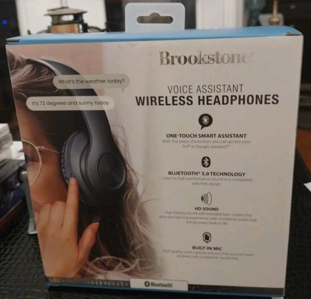 Brookstone Voice Assistant Wireless Bluetooth 5.0 Headphones HD Sound Bass Boost