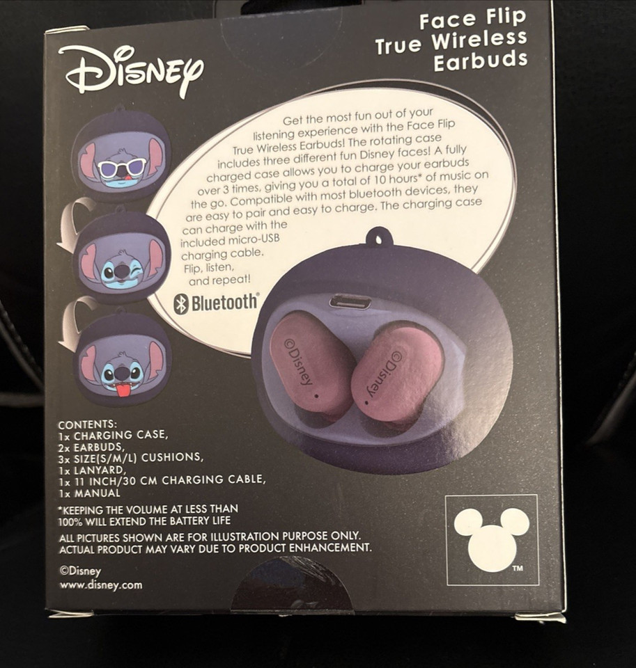 Disney STITCH Face Flip True Wireless Earbuds, up to 10 hours of battery life