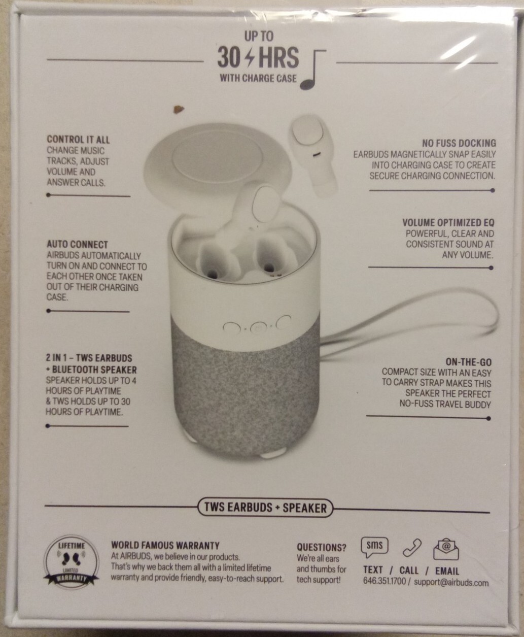 Air Magnetic Airbuds, True Wireless Earbuds w/Bluetooth 2-IN-1 Speaker. White.