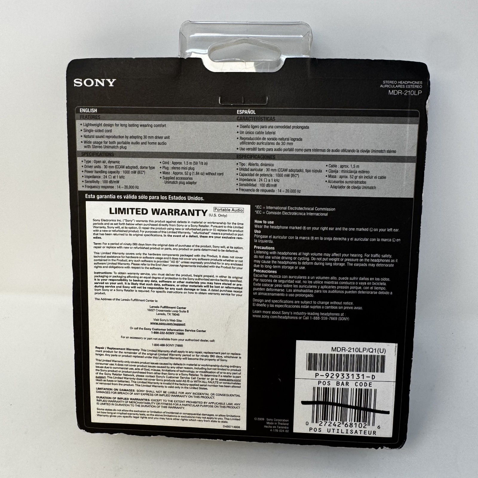 Sony MDR-210LP Lightweight Stereo Headphones New Old Stock 2009: Sealed