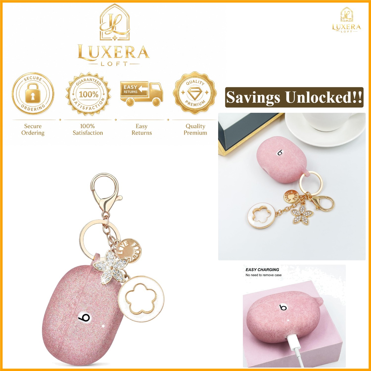 Rose Gold Silicone Case with Keychain for Beats Studio Buds + (2023) 2021