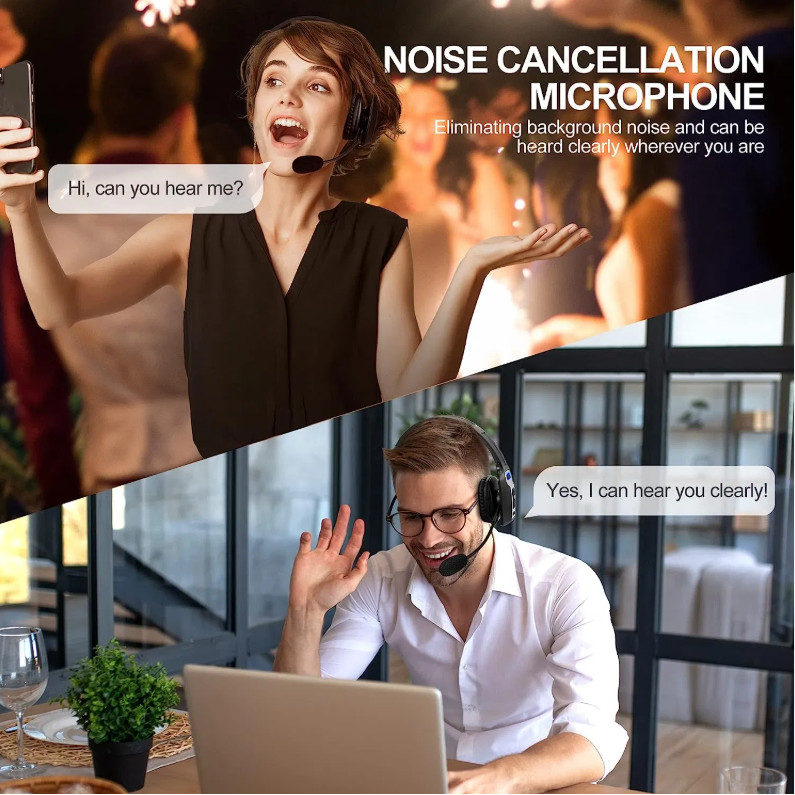 Trucker Headset Wireless Bluetooth 5.2 AI Noise Cancelling Mic For Phones PC