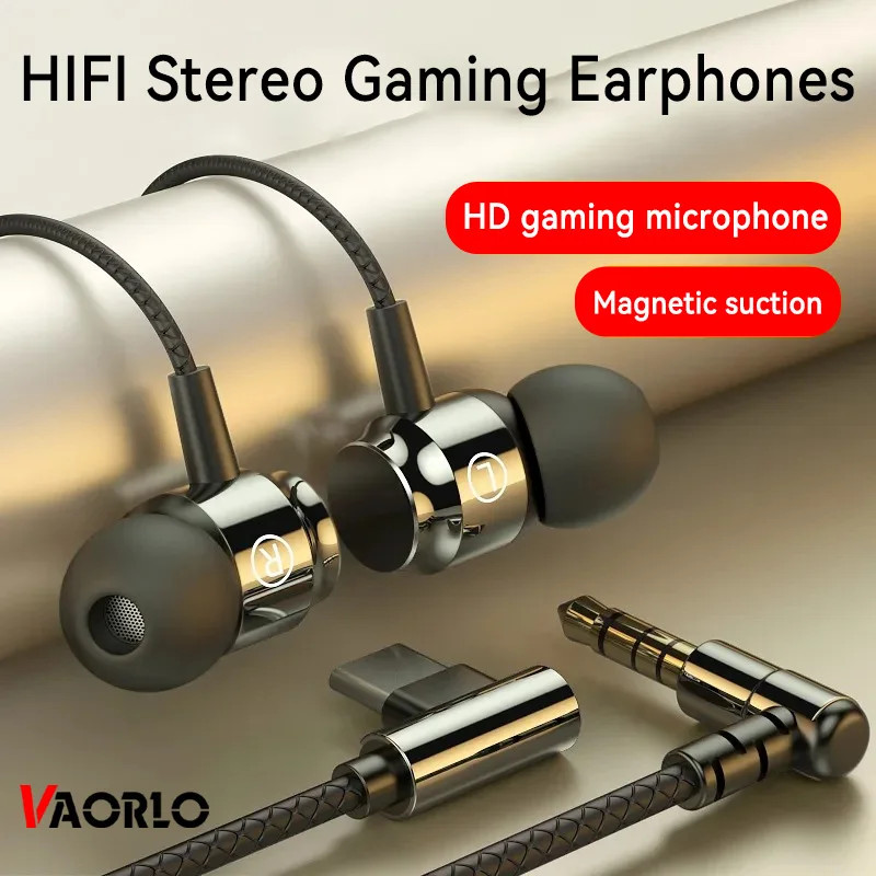 Metal Wired Earphones 3.5mm Type C HiFi Stereo Gaming HD Mic Noise Reduction