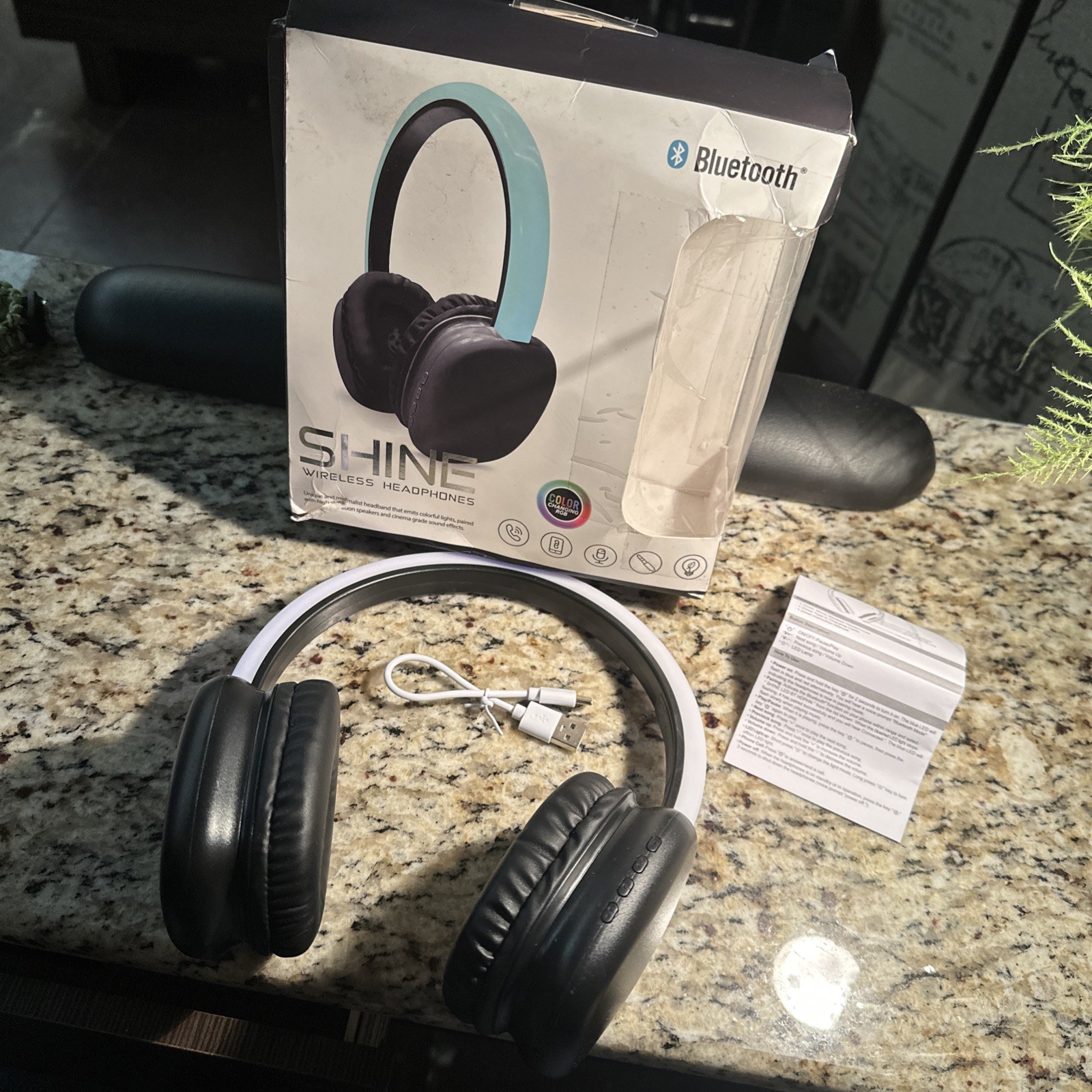 SHINE Wireless Bluetooth Headphones Black LED Light Color Changing RGB Over-Ear