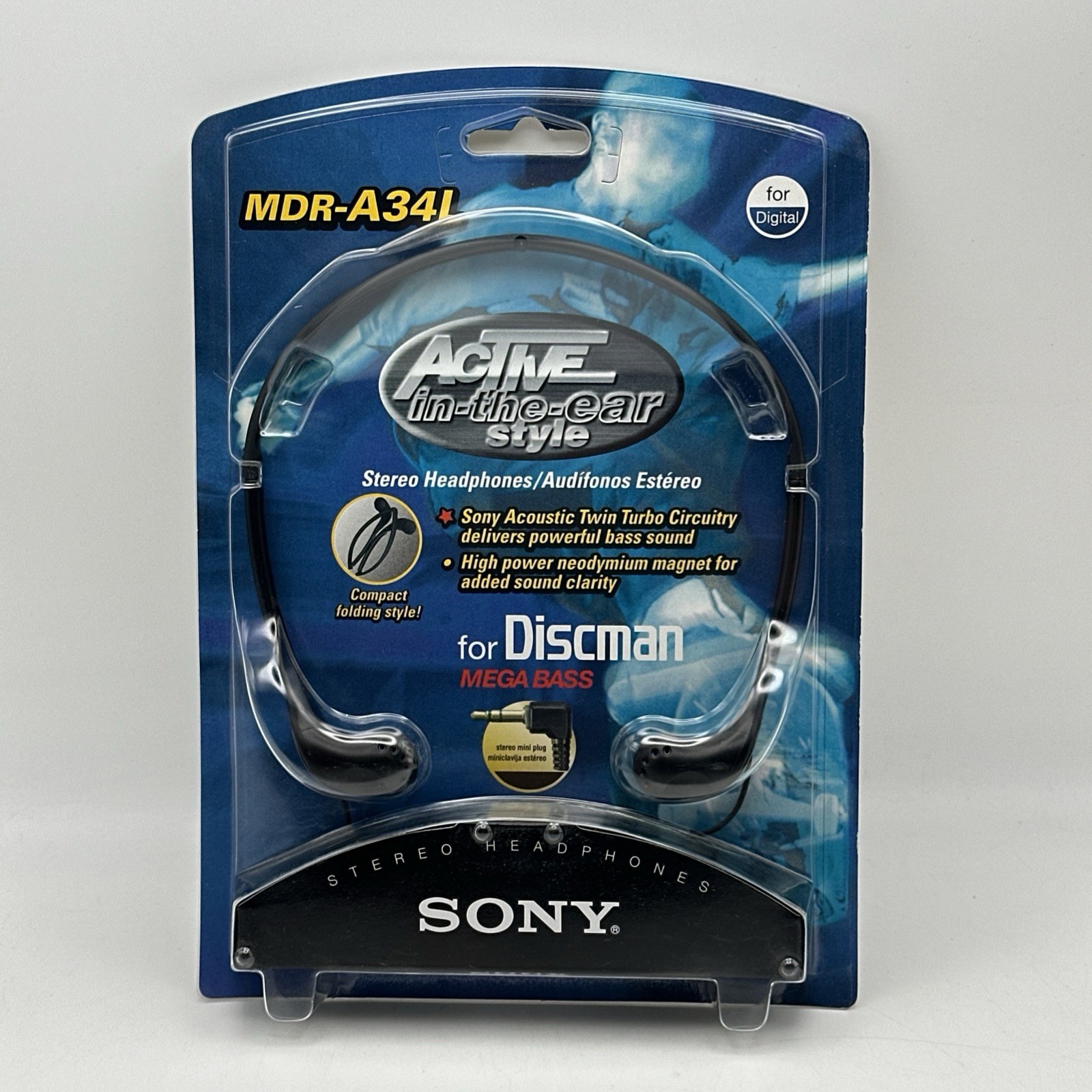 Sony Stereo Headphones for Discman Mega Bass New Old Stock 1998 MDR-A34L Sealed