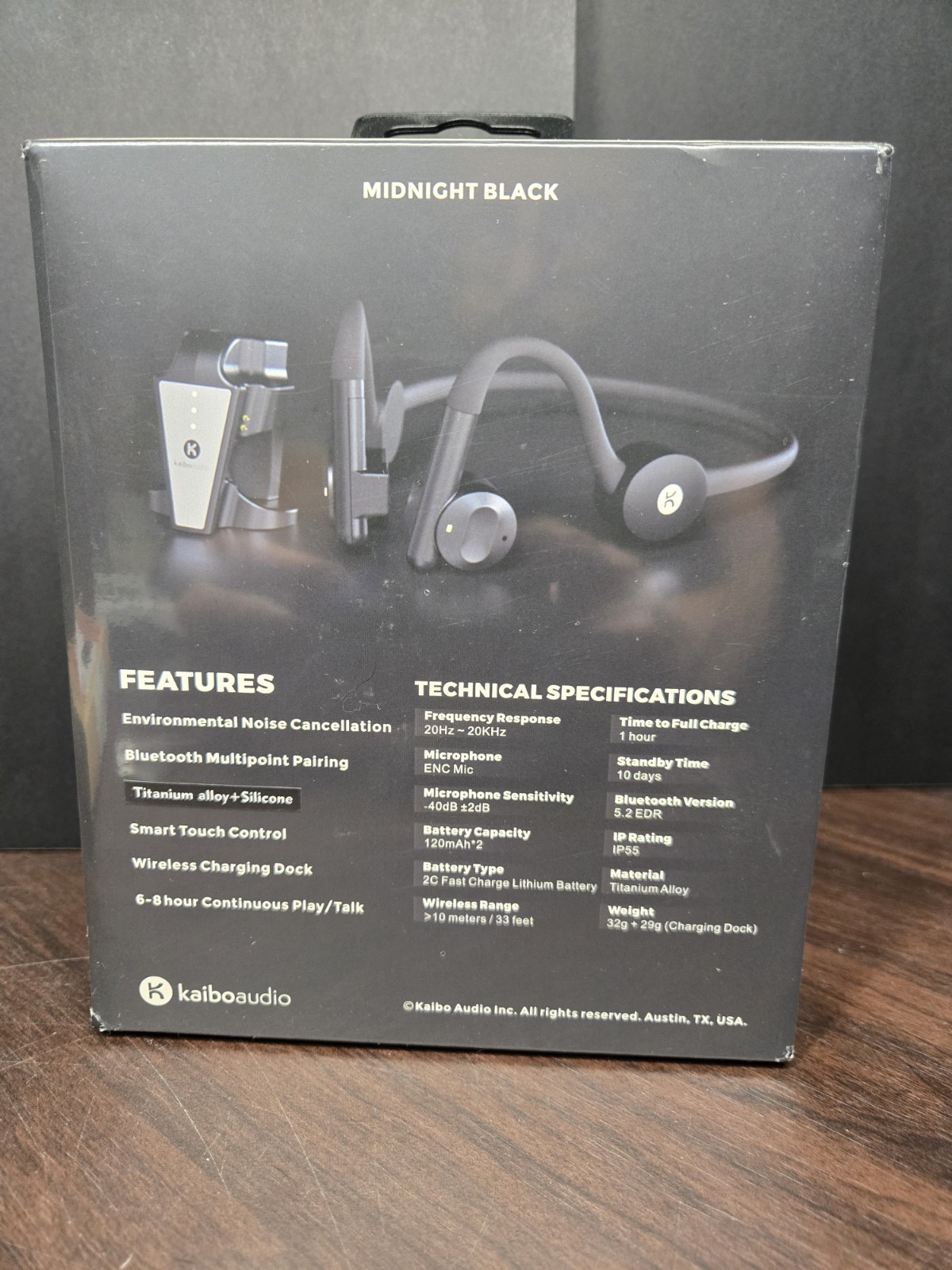 Kaibo Flex Bone Conduction Midnight Black Bluetooth Headphones- Sealed NIB