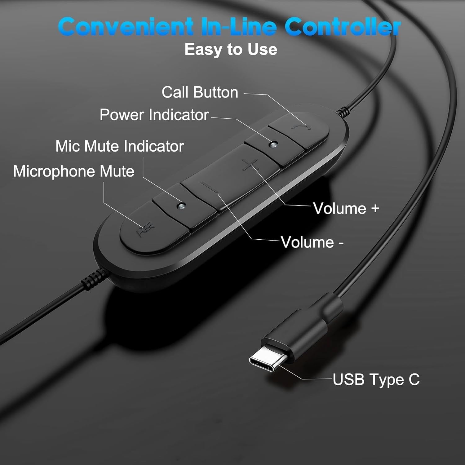 In-Line Control USB-C Headphones for Calls & Dictation
