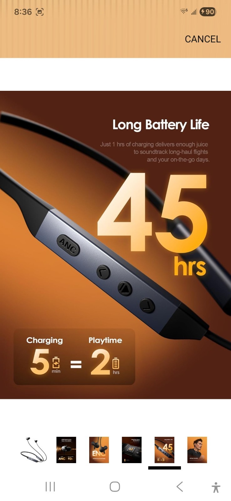 RYTHFLO RY-WH06 Hybrid Active Noise Cancelling Bluetooth 6.0 Headphone Neckband