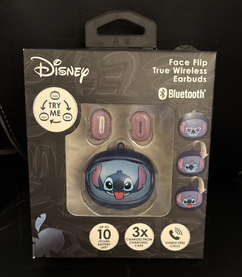 Disney STITCH Face Flip True Wireless Earbuds, up to 10 hours of battery life
