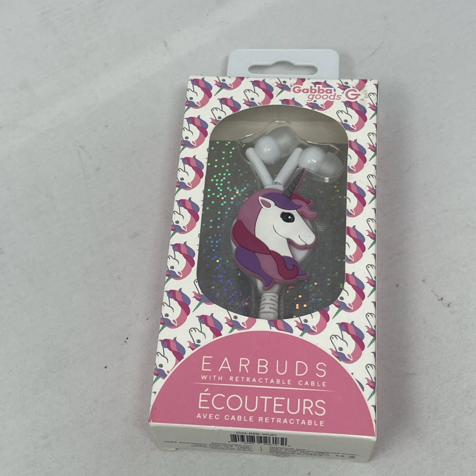 Gabba Goods Earbuds with Retractable Cable, Pink Unicorn
