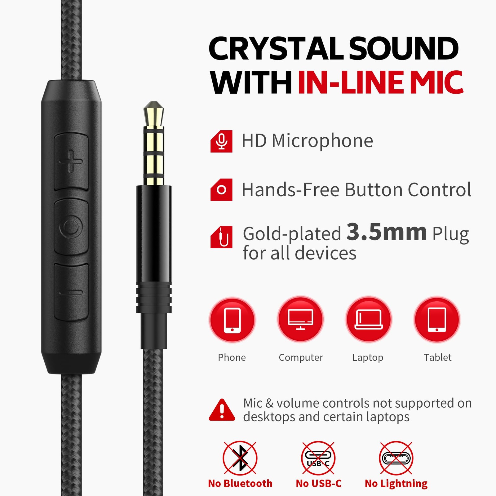 AC01 Headphones Wired Over Ear with Mic Volume Control, Black Grey