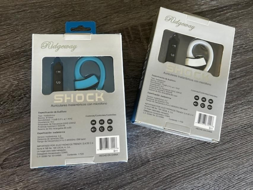 Lot of 2 SHOCK Blue & White RIDGEWAY EAR-810 WIRELESS Stereo/ Headset Earphones