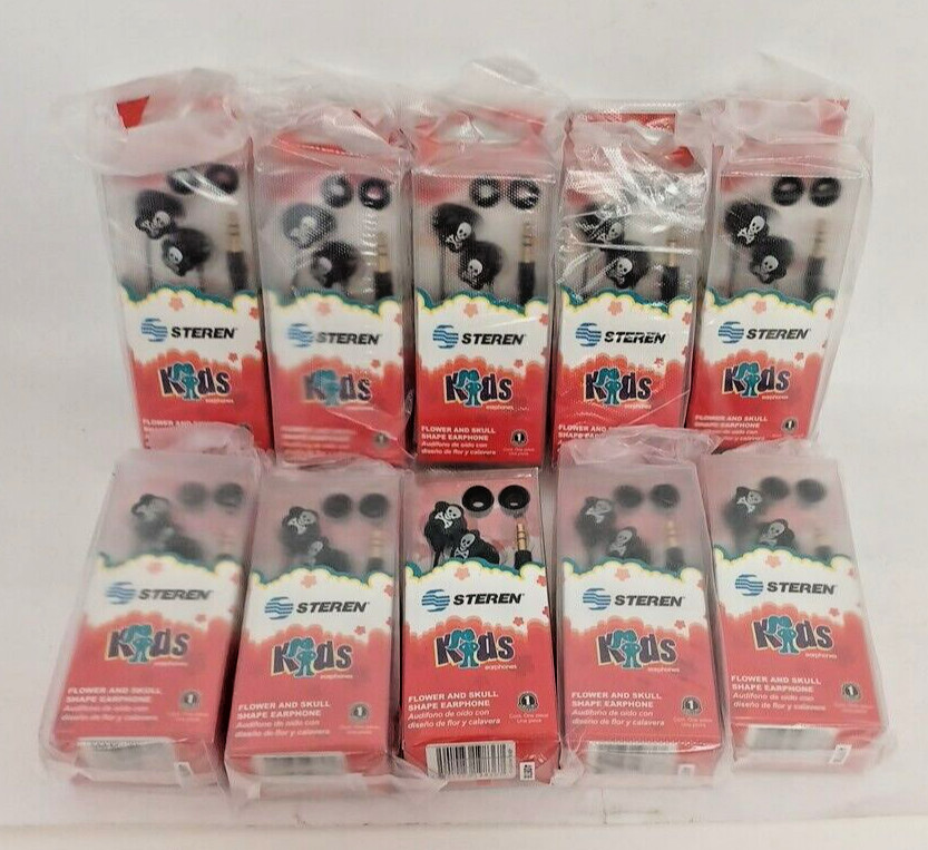SKULL & FLOWER DESIGN STEREO EARBUDS 10 PACK 20-20000 Hz 10mm cobalt magnet