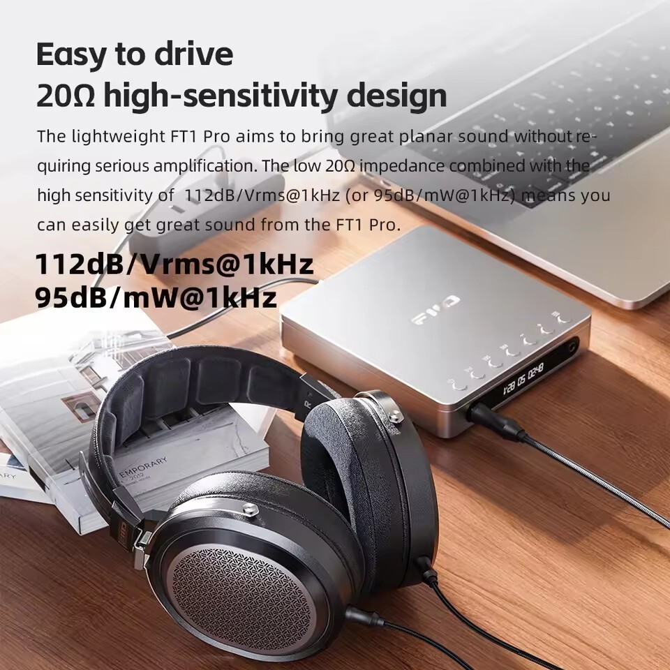 Fiio FT1 Pro Headphone Open Flat Headband Wired Hifi Headphones 1μm Ultra-slim
