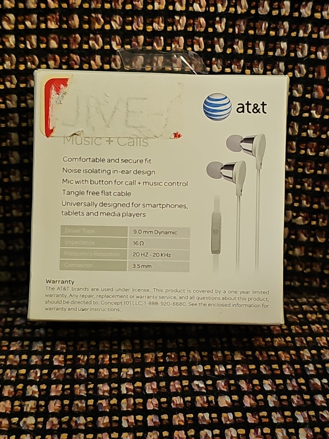 NEW AT&T White Jive Music + Calls Stereo Headphones Built Microphone
