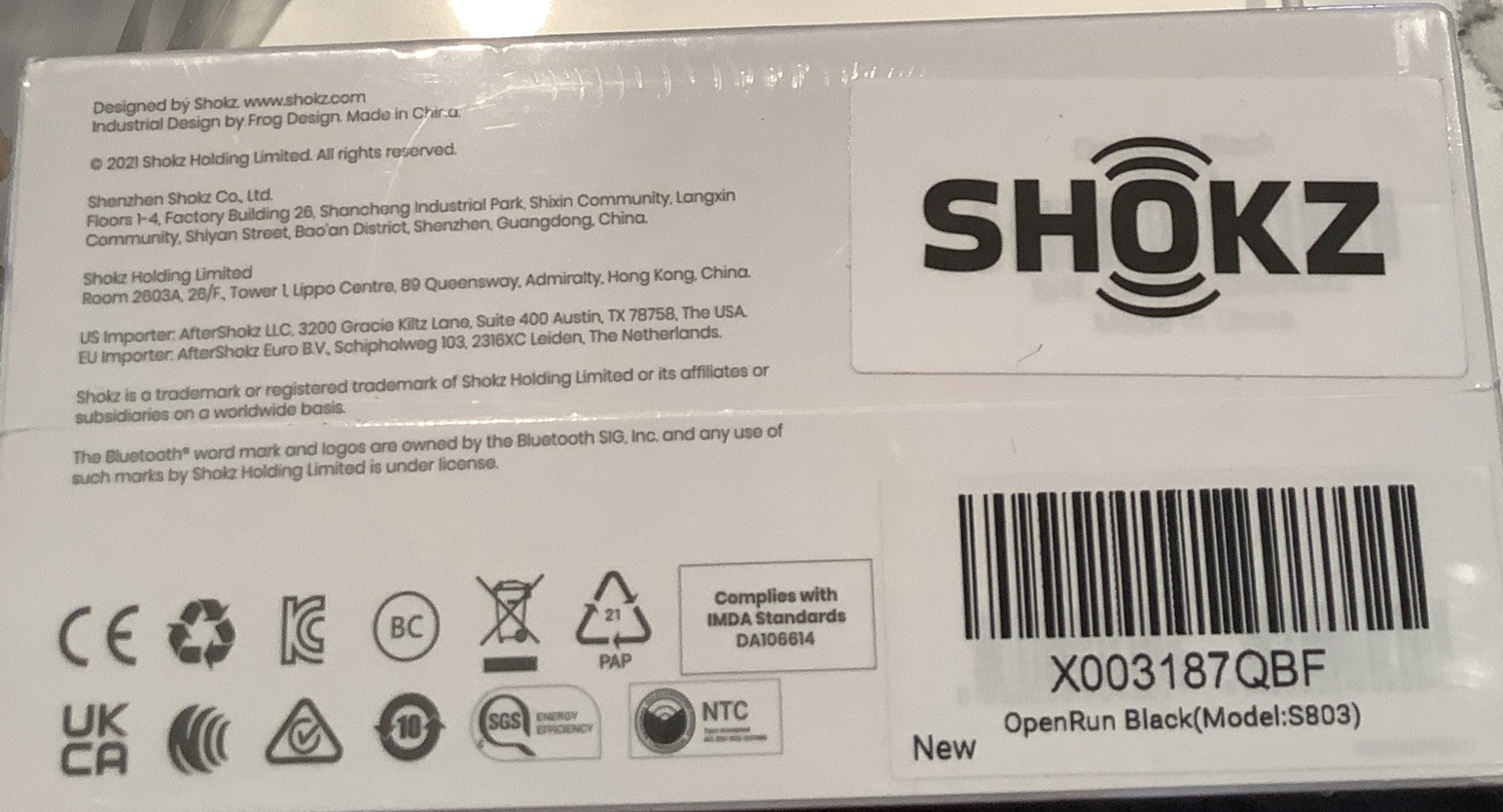 AfterShokz In-Ear Bluetooth Headphones Black Model S803, Factory Sealed New