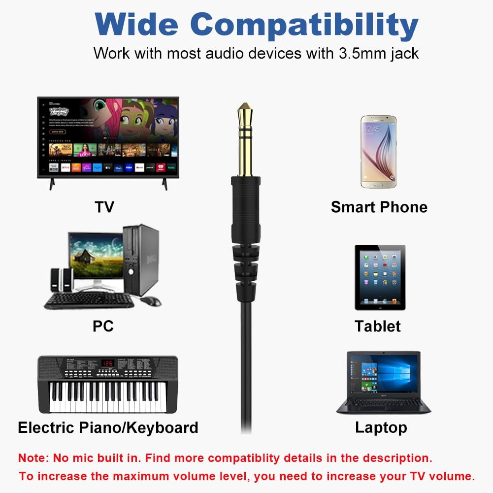 Joysico 19.5Ft / 6M Extra Long Cord Headphones for TV PC with Large, Black