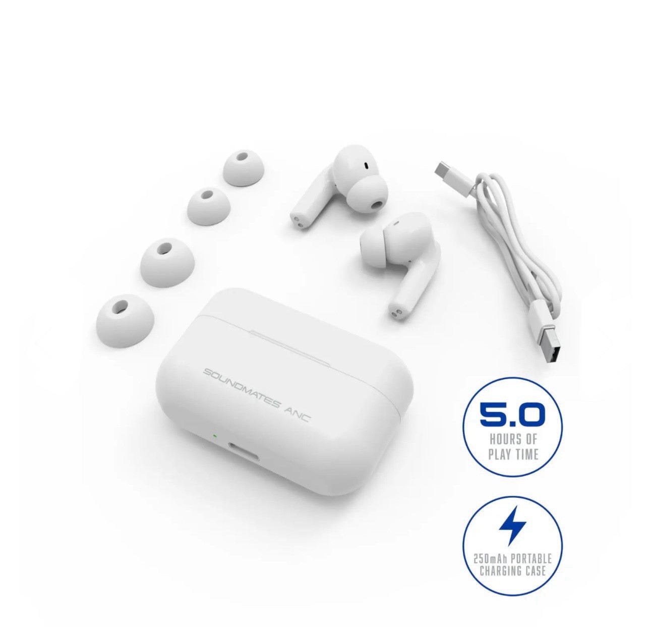 Tzumi SoundMates Pro ANC Bluetooth 5.0 Wireless Earbuds – White