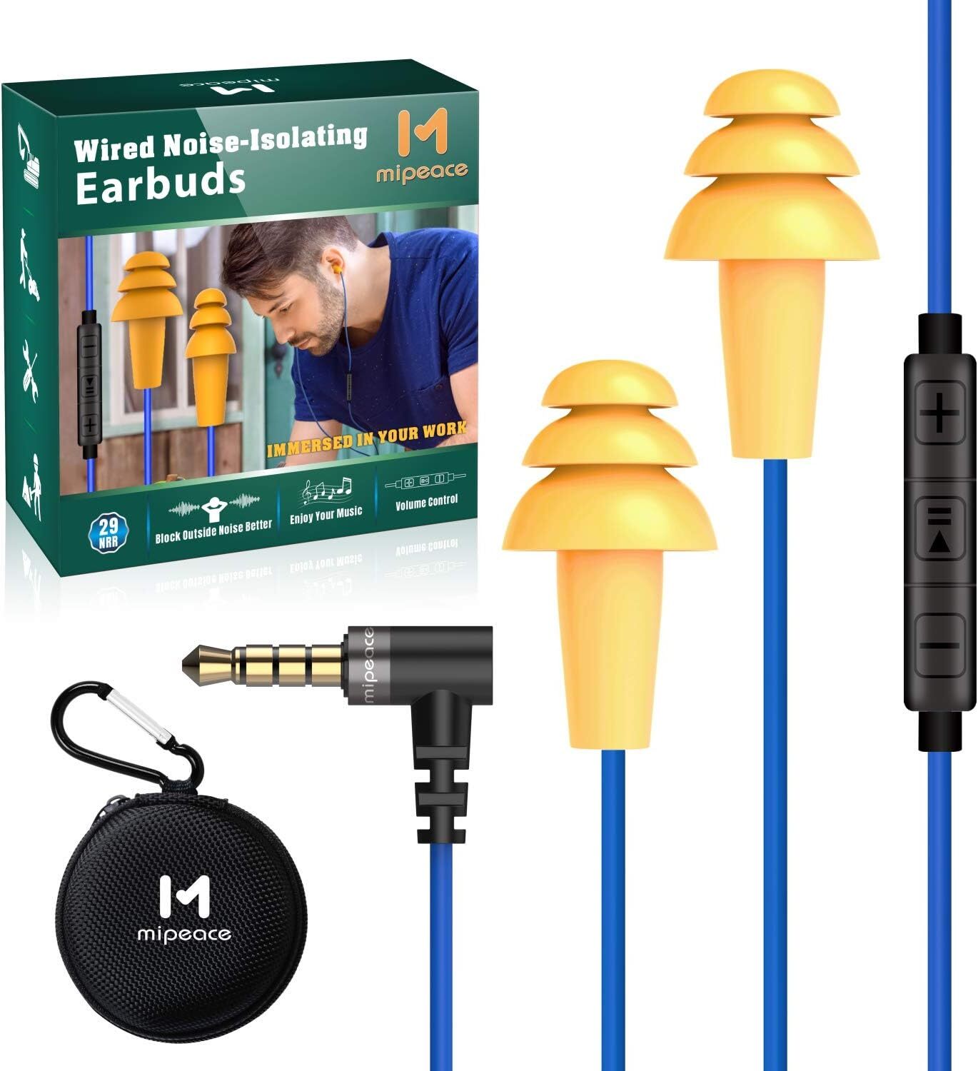 Work Earbuds Headphones,Safety Industrial Ear Plugs Headphones with Mic and Volu