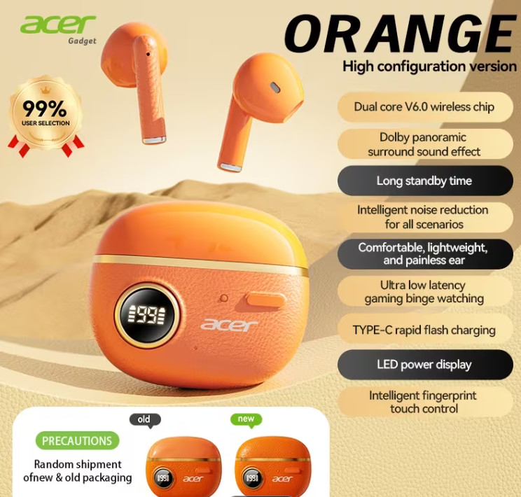 Acer TWS Wireless Rechargeable Ear Buds Headset 0HR544 Orange Sealed
