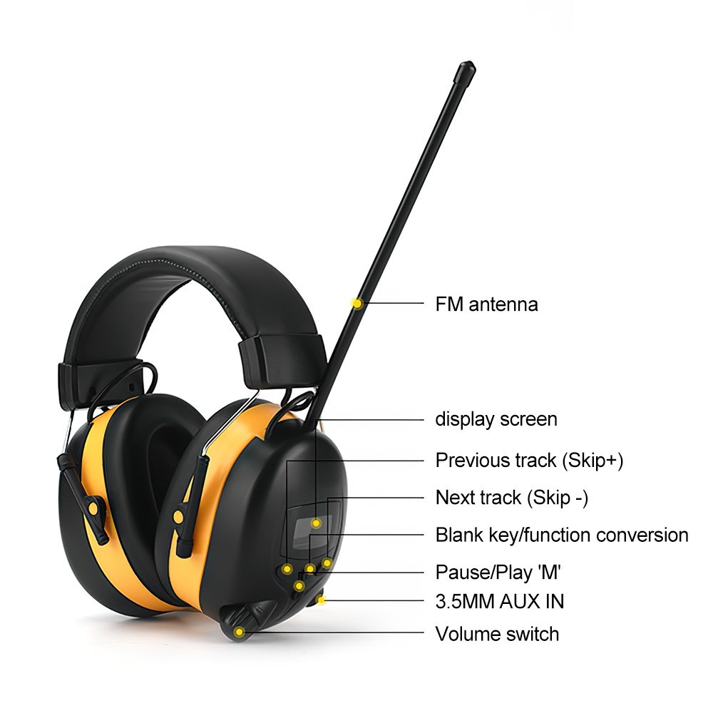 Bluetooth FM Radio Headphones with Digital Display 30Db Hearing Protection Safe