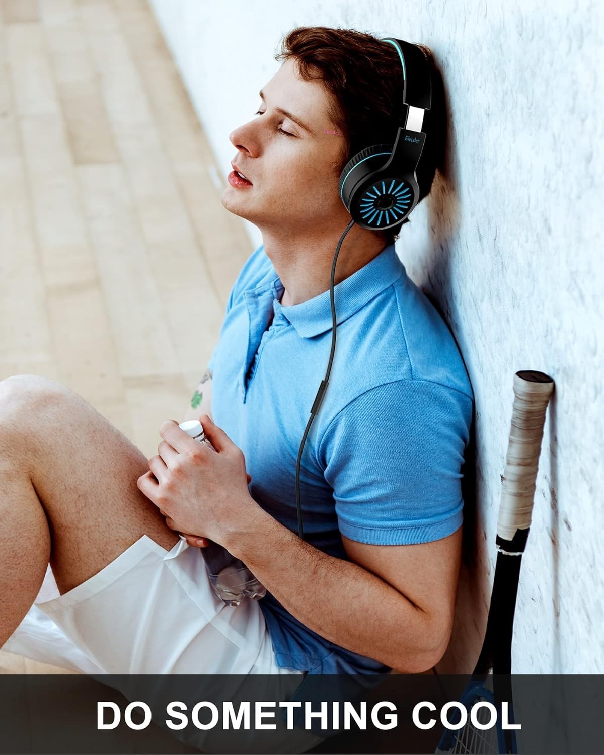 On Ear Headphones with Microphone Foldable Wired Stereo Bass Blue