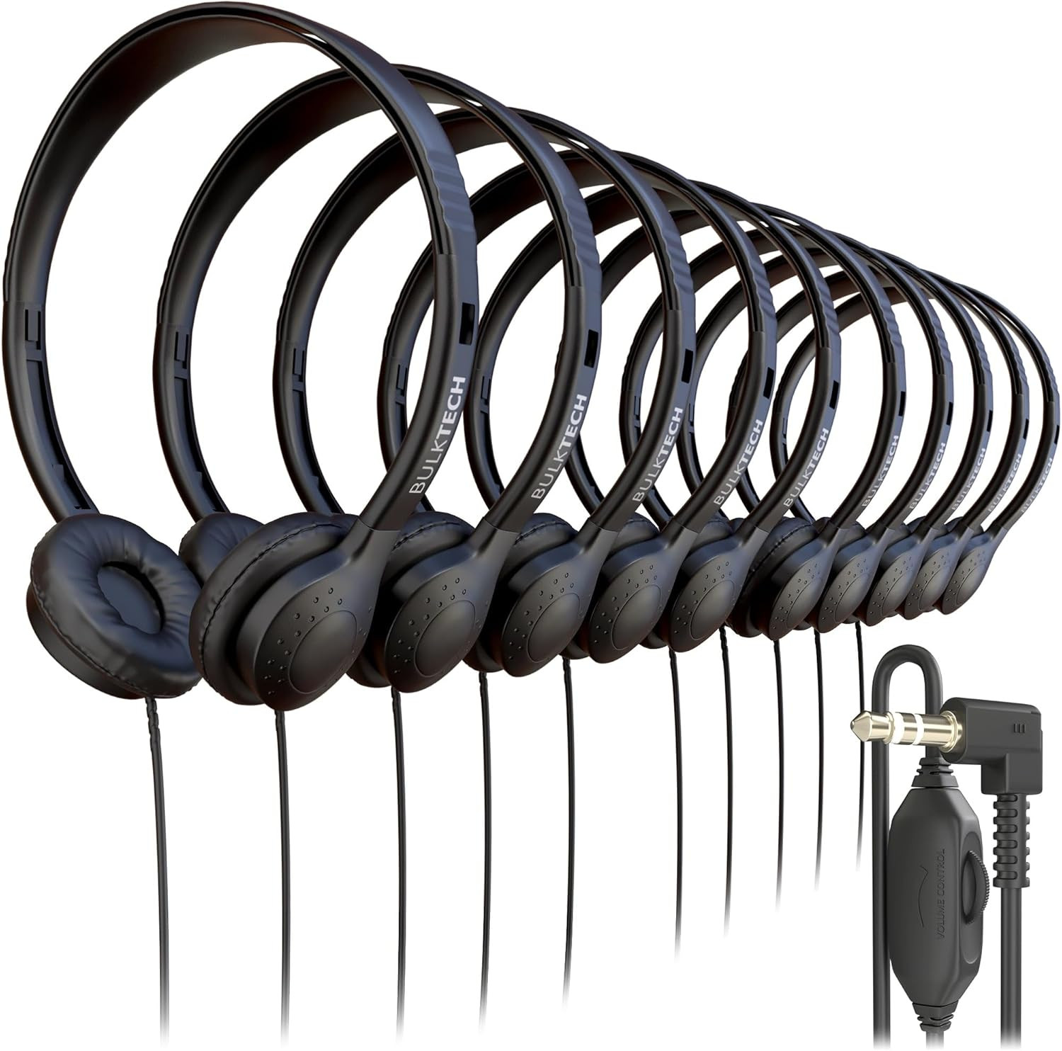 10 Pack Bulk Wired On-Ear Leather Headphones with 3.5Mm Connector and Remote Con