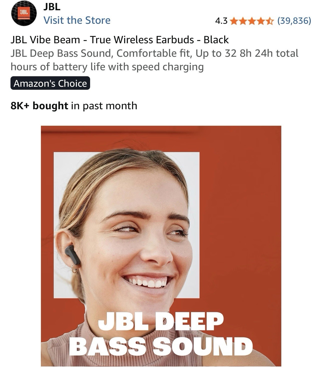JBL Vibe Beam True WirelessEarbuds New
