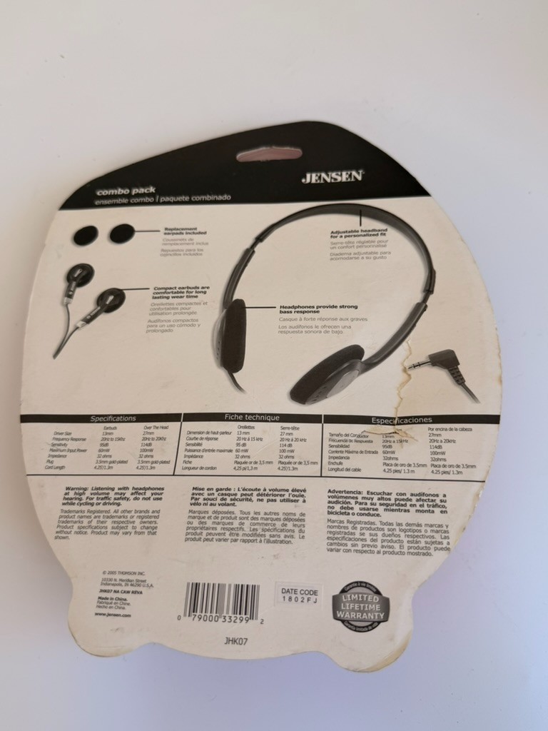 Vintage Jensen JHK07 Earbud & Over the Head Headphones Ensemble Combo Pack 2005