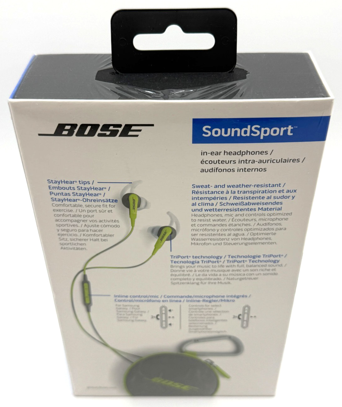 BOSE SoundSport in-ear headphones Wired Samsung Galaxy Controls Green / Grey NEW