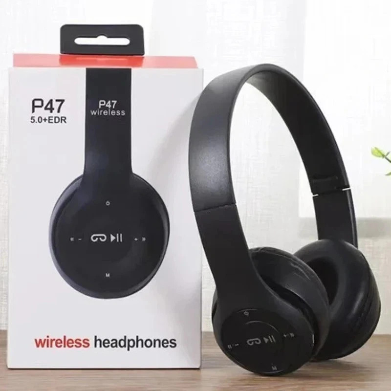 P47 5.0+EDR Wireless Folding On-Ear Headphone 40mm Driver Black w/ Line-in Cable