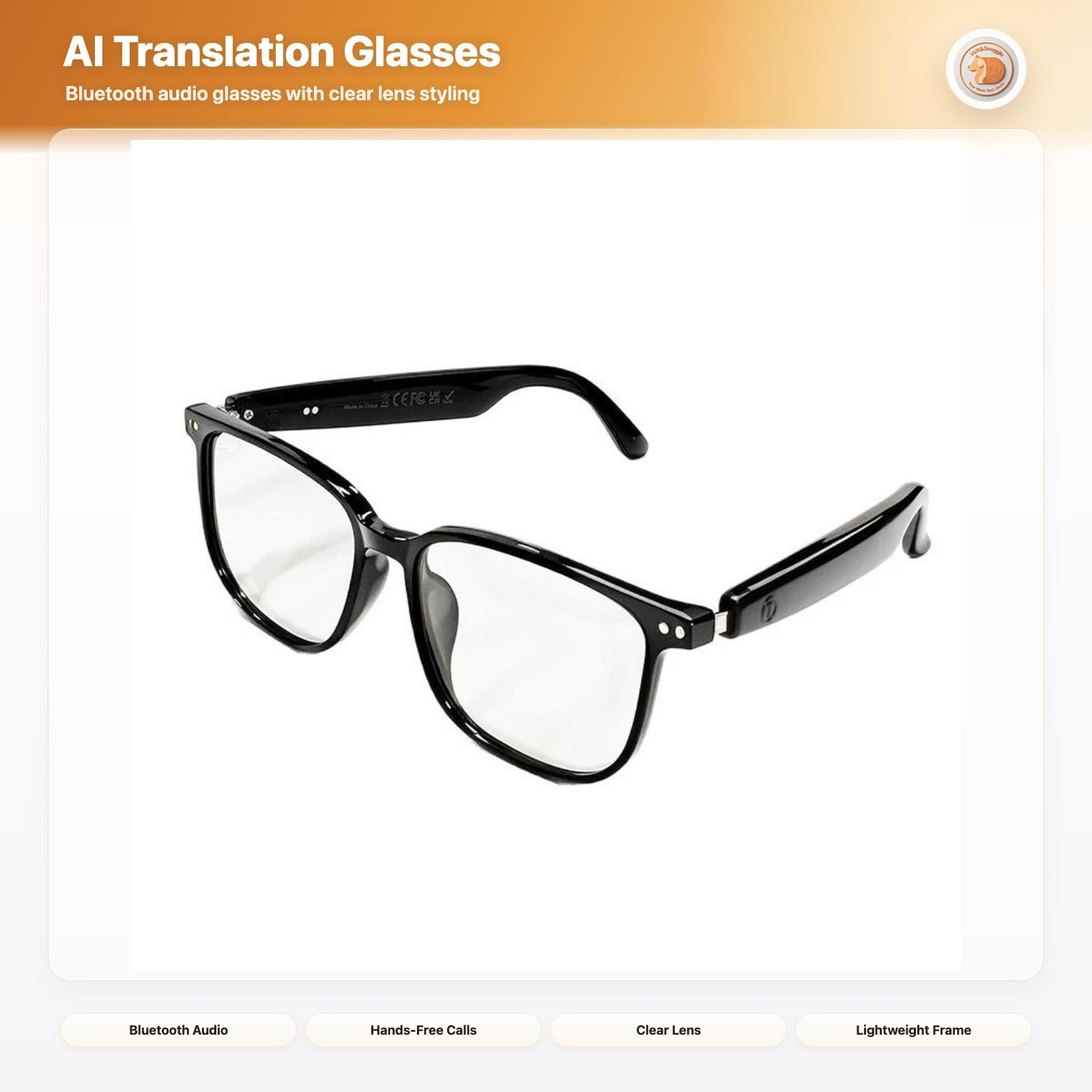 Bluetooth Audio Smart Glasses Clear Lens Calls Music