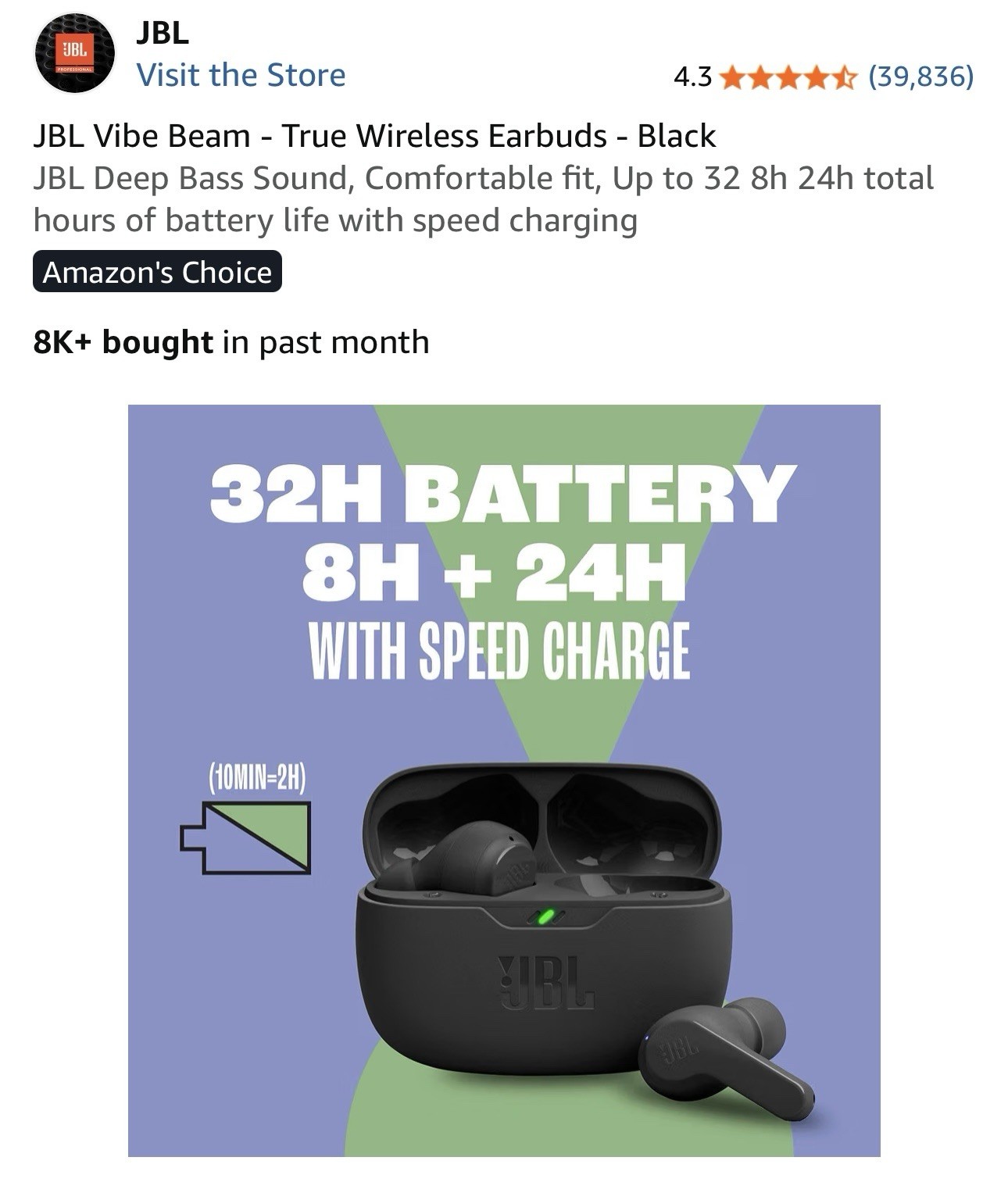 JBL Vibe Beam True WirelessEarbuds New