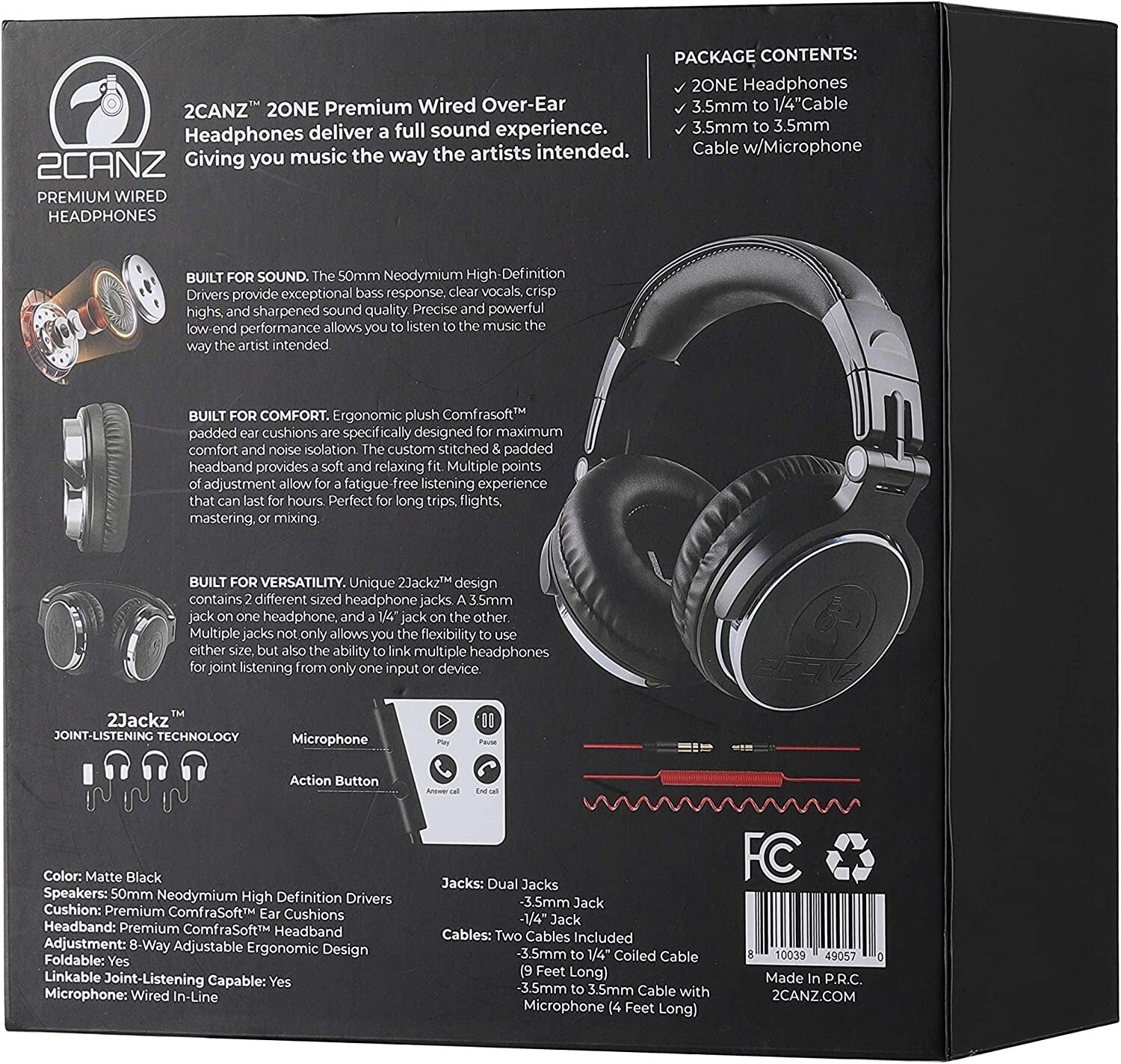 Professional DJ Headphones 50mm Neodymium Drivers Foldable 8-Way Adjust
