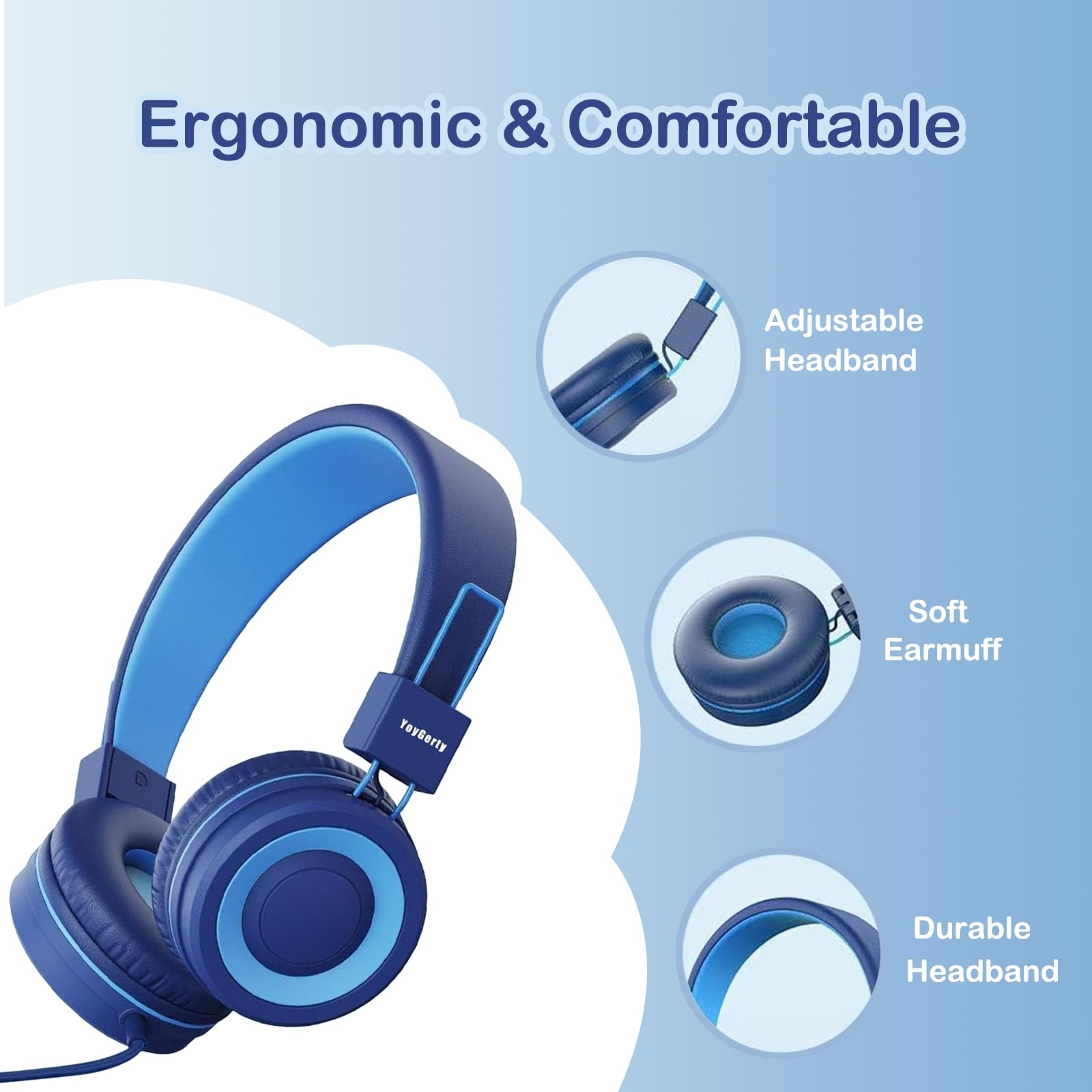 yoygerty USB C Kids Headphones Navy Blue
