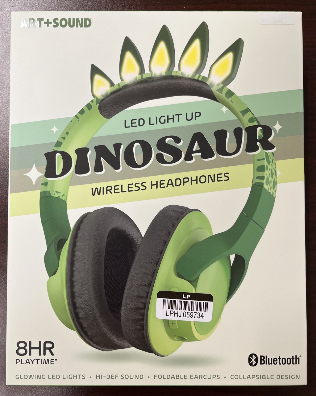 Art + Sound LED Light Up Dinosaur Wireless Headphones